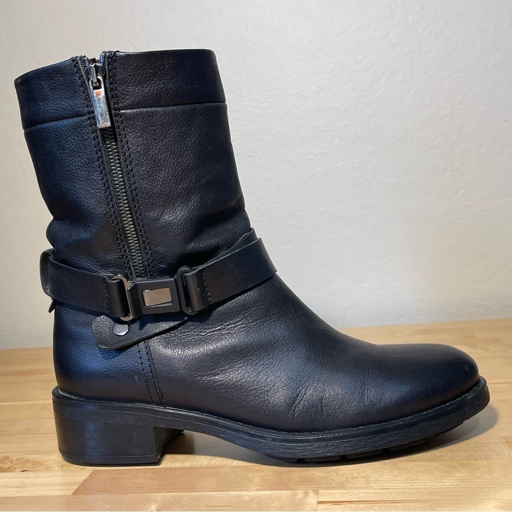 Aquatalia Sami Weatherproof Moto Boots Black Leather Made in Italy Women's